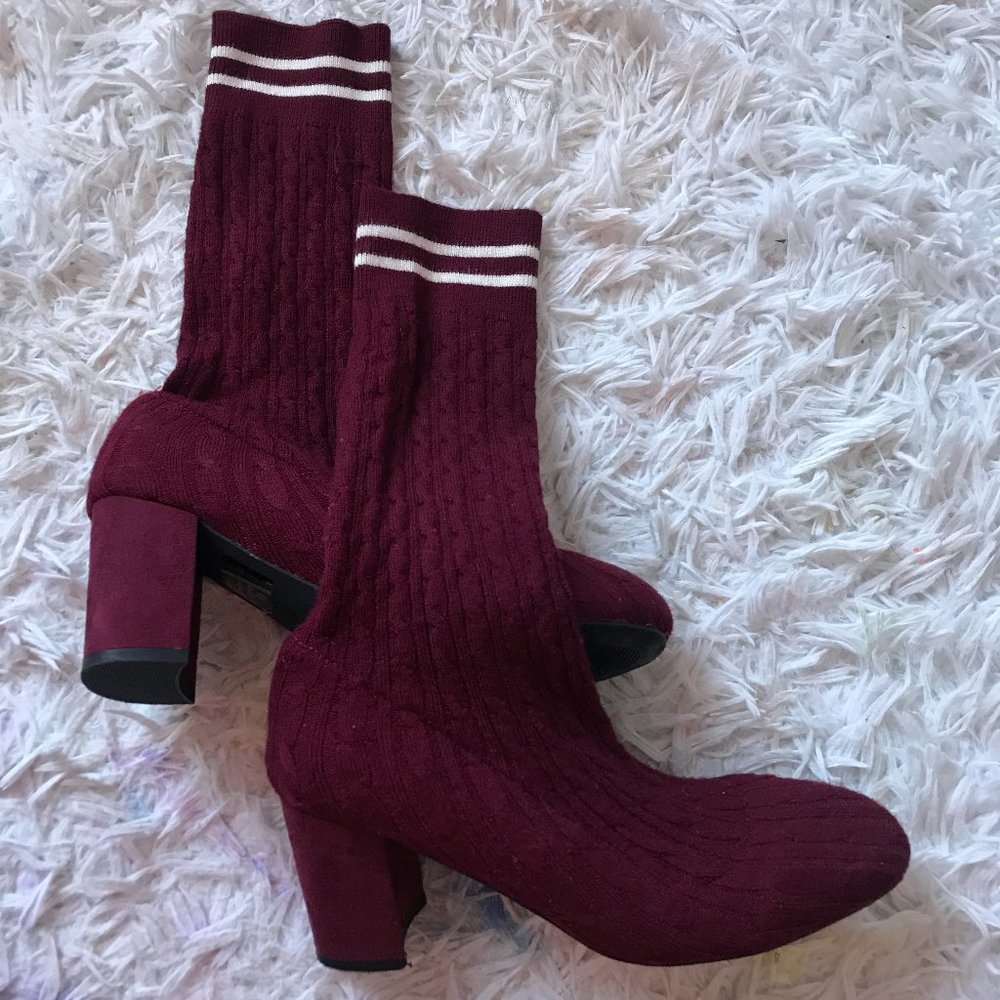 Striped Burgundy Sock Boots